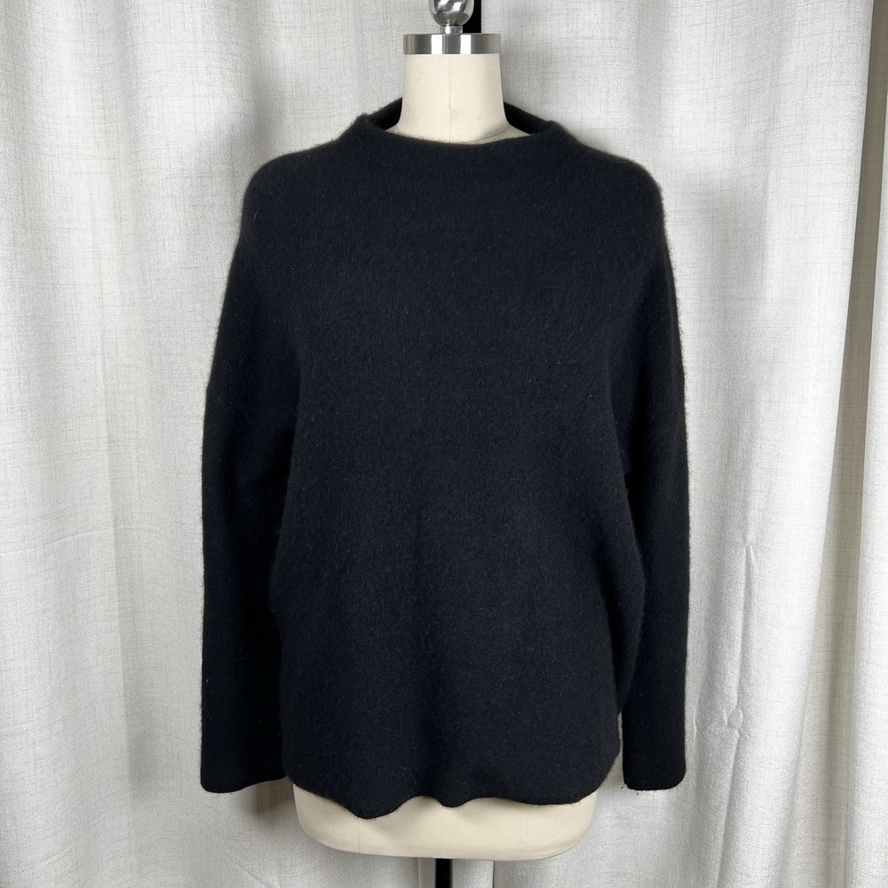 C by Bloomingdale's Brushed Mock Neck 2 Ply Cashmere Sweater Womens Medium Black